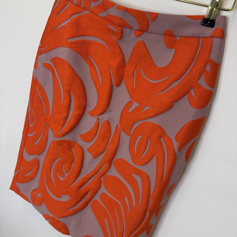 Ann Taylor Damask Orange & Purple Pencil Skirt Size 2 Formal
